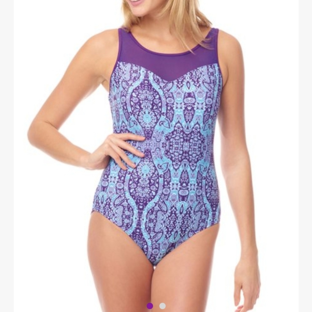 🏖Sea& Sand Purple Paisley Mesh Accent Mio 1 Piece